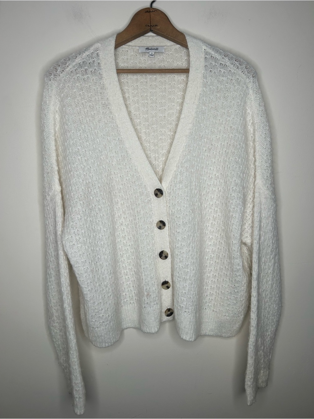 Madewell Cream Cardigan Size L Alpaca Blend Slouchy Fuzzy Cozy